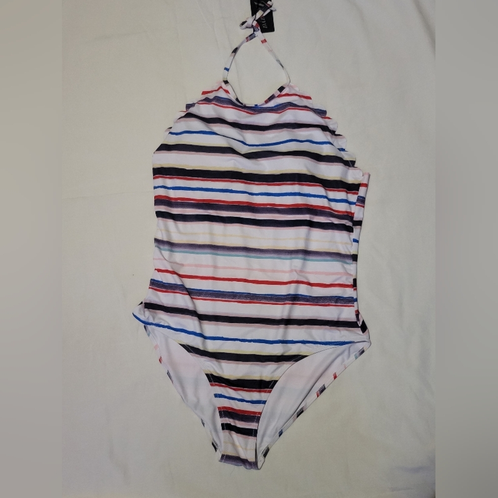 Striped Halter Neck One Piece Swimsuit
